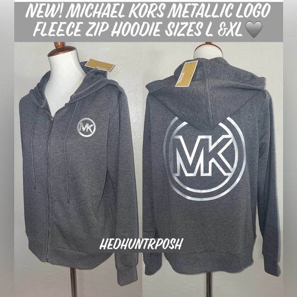 MICHAEL Michael Kors Tops - New! Michael Kors Metallic Logo Fleece Zip Hoodie Sizes L &XL🩶Derby Gray